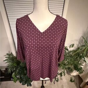 J. Jill Burgundy Patterned V-Neck Blouse